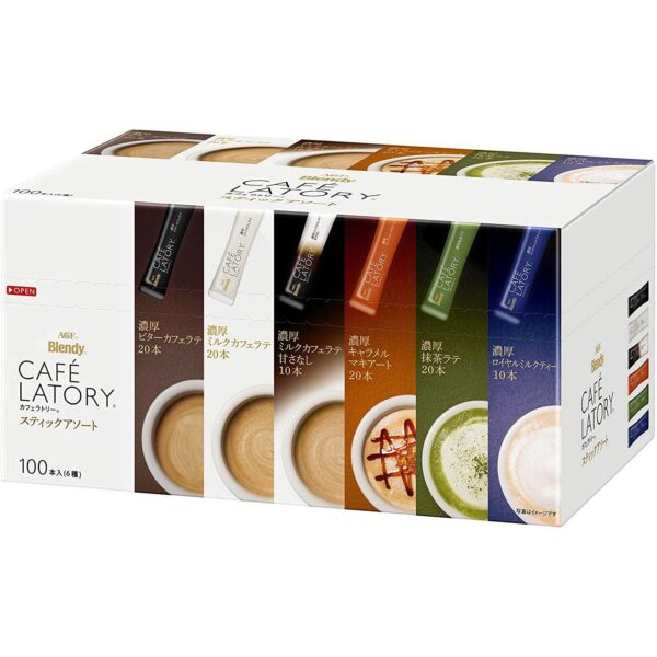 "100 Sticks of AGF Blendy Cafe Latory Instant Tea & Coffee Assortment Box - Delicious & Convenient!"