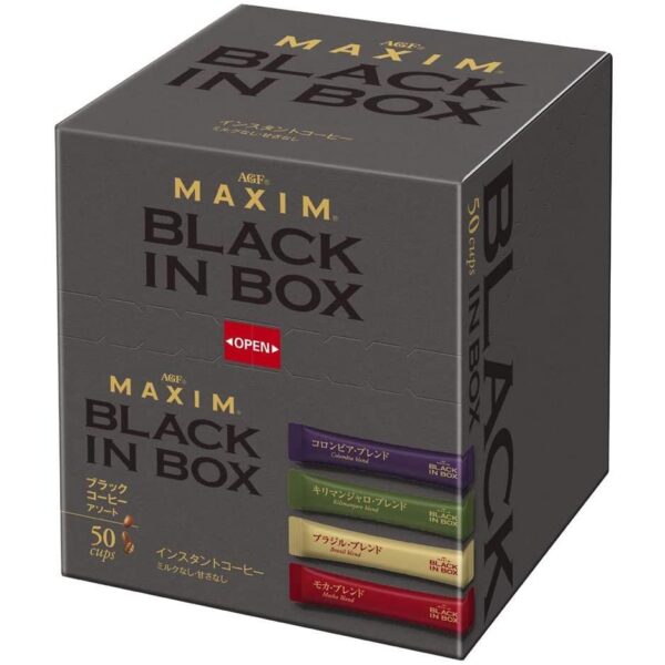 "50 Sticks of AGF Maxim Black In Box Instant Coffee Assortment - Delicious & Convenient!"