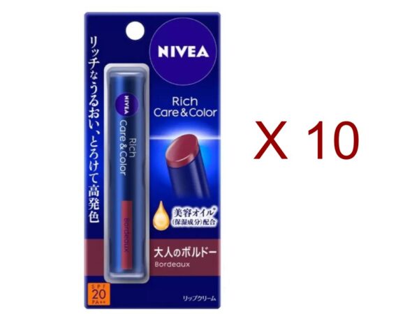 NIVEA Rich Care&Color Lip Stick Bordeaux 10Pack/2g Kao SPF20 PA++ Made in Japan