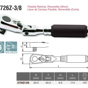 KOKEN  Z-EAL 3/8" SHORT FLEXIBLE RATCHET HANDLE  2726Z-3/8