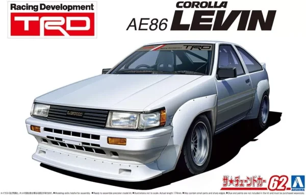 Aoshima 1/24 TRD AE86 Corolla Levin N2 Ver '83 Toyota Plastic Model Kit - Image 3