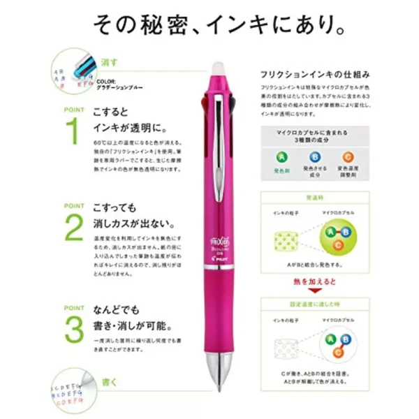 PILOT
  FRIXION BALL 3 Erasable Ballpoint Pen 0.5mm Metal Gradation Pink Body - Image 2