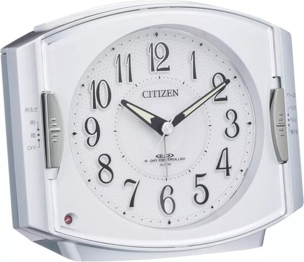 Citizen Analog Radio-Controlled Alarm Clock with Auto Night Light, Rhythm Design